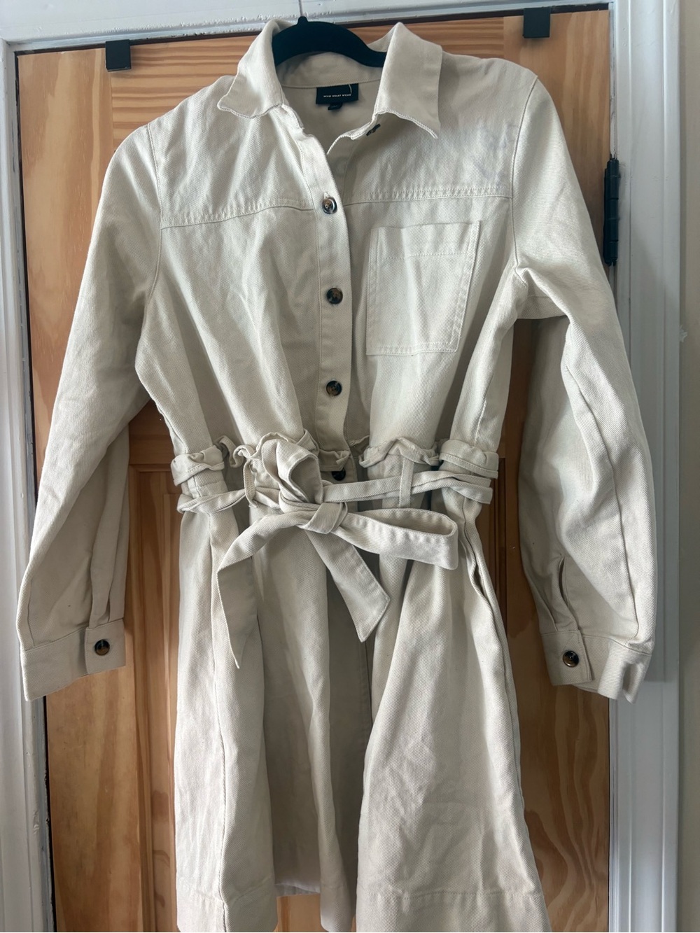 Who What Wear Ivory Tie-Waist Long Sleeve Dress Jacket
